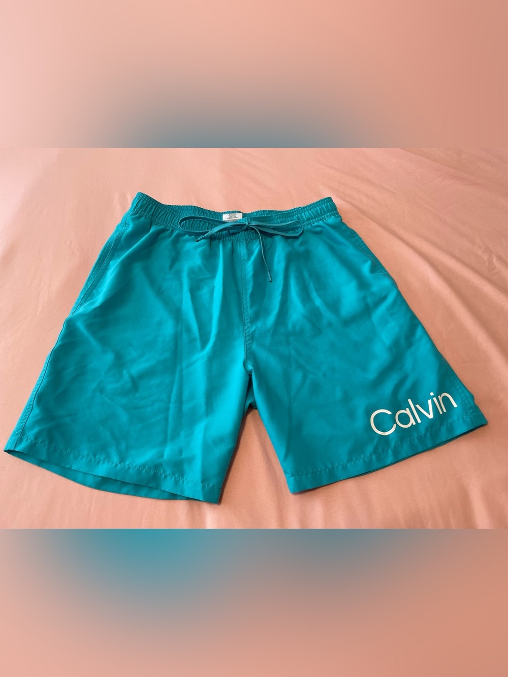 Calvin Klein Teal Swim Shorts with White Logo